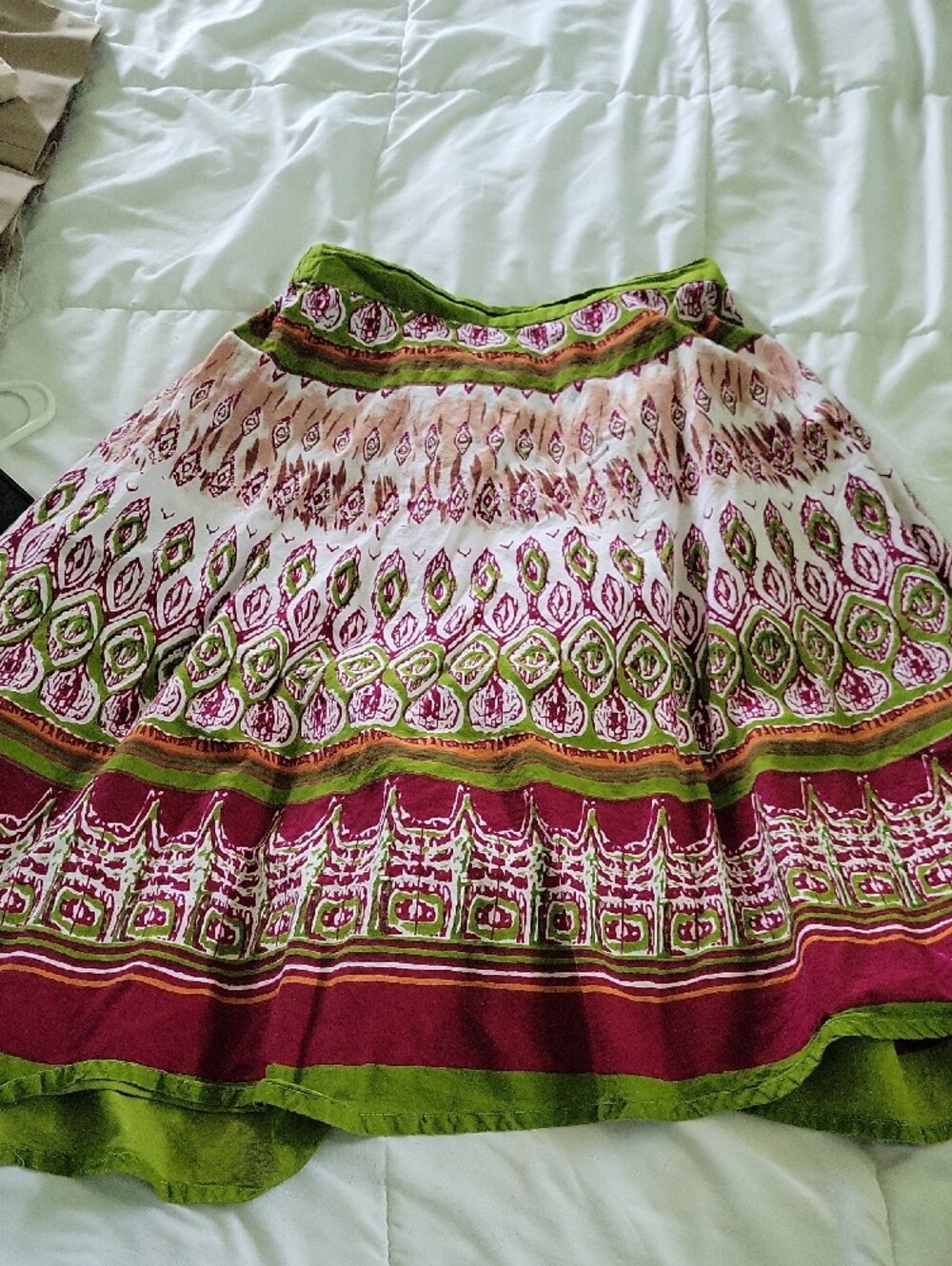 Studio West Medium Lime Green and Raspberry Printed Cotton Skirt